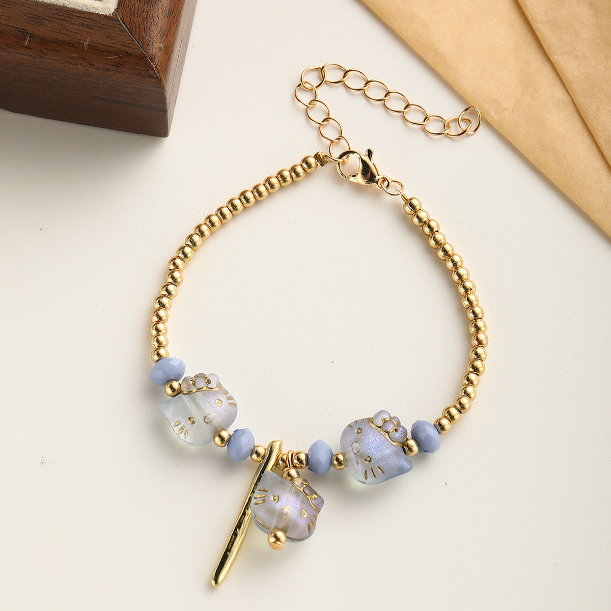 Wholesale Literary Retro Golden Colorful Glass Beaded Bracelet